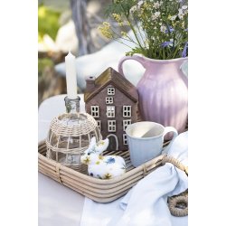 Ib Laursen Apotekerglas stor til bedelys med rattanflet, mundblst H: 16,5 : 12