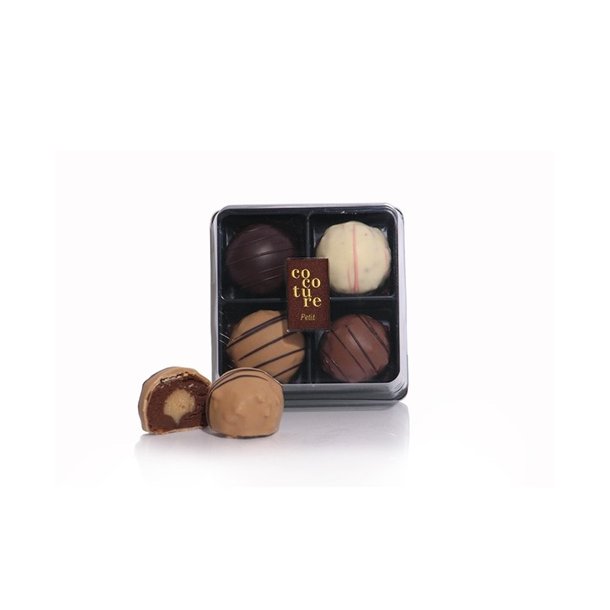 Cocoture -4 stk. tr�ffelkugler (1 af hver variant) hvid, dulce, fl�de, m�rk - ca. 190g.