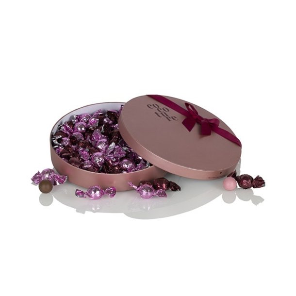 Cocoture Ca. 650g chokoladekugler mix i lyser�d &amp;  bordeaux i stor flad hatte�ske
