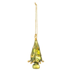 Bloomingville Cherlyn Ornament, Grn m. gult mnster, Glas, 7,5cm.