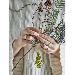 Bloomingville Cherlyn Ornament, Grn m. gult mnster, Glas, 7,5cm.