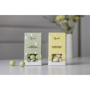 Xocolatl -�Lakrids med Lime GR�N eller mandler med chokolade og kokos GUL - 1 stk - 45g  