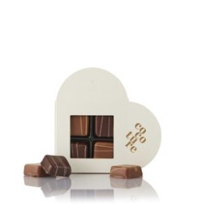 Cocoture - Ca.36g 4stk fyldte konfektstykker i hvid cocoture hjerteske