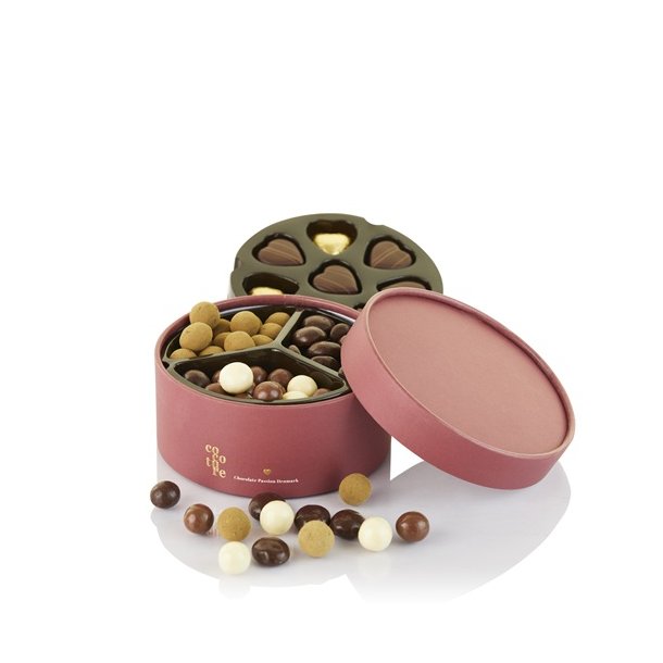 Cocoture - mix � marcipanhjerter, drag�, guld  foliehjerte  i sort hatte�ske 240g
