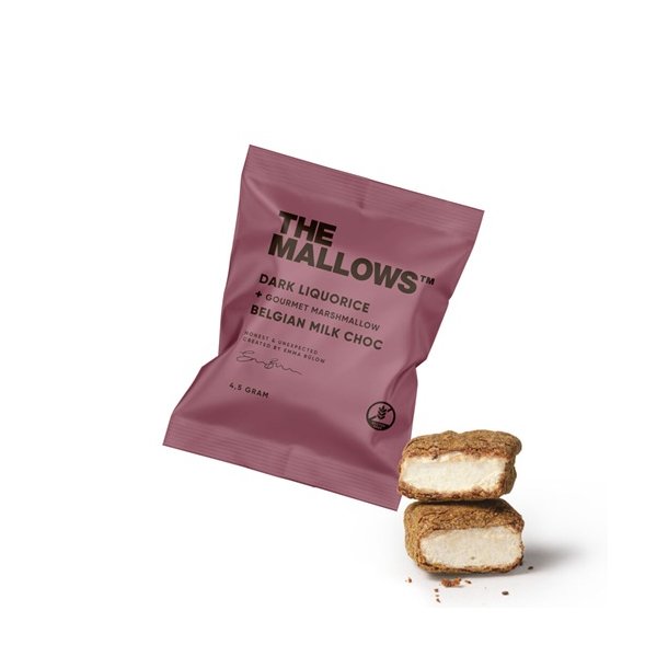 The Mallows -DARK LIQUORICE FLOWPACK � SKUMFIDUSER MED BELGISK M�LKECHOKOLADE - 1stk  5g. 