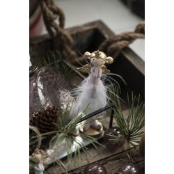 Ib Laursen Engel med fjer st�ende h�ndmalet - lyser�d - 14,5 cm (1 stk)