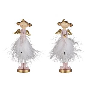 Ib Laursen Engel med fjer st�ende h�ndmalet - lyser�d - 14,5 cm (1 stk)