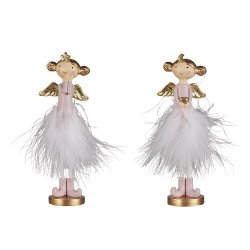 Ib Laursen Engel med fjer st�ende h�ndmalet - lyser�d - 14,5 cm (1 stk)