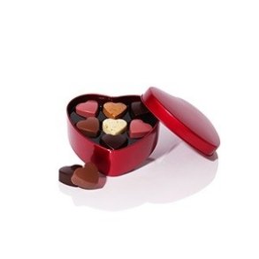 Cocoture Fyldte chokoladehjerter i rd metalhjerte ca. 63g.