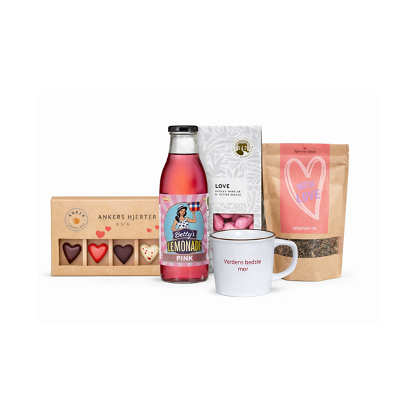 Gavekurv til MOR med krus, te, lemonade og l�kkerier