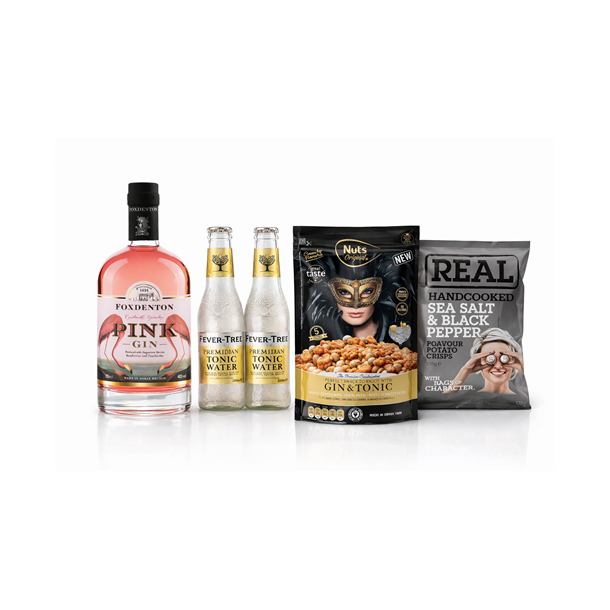 Gave med gin, tonic og snacks