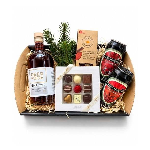 Julekurv med �l, gin og tonic gl�gg samt julegodter