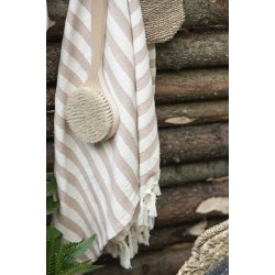 Ib Laursen Hammam hndklde med frynser burned rose striber 100x150cm.