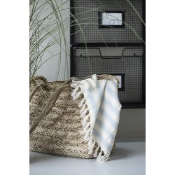 Ib Laursen Hammam hndklde med frynser lysebl striber 50x100cm.