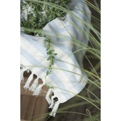 Ib Laursen Hammam hndklde med frynser lysebl striber 50x100cm.
