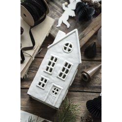 Ib Laursen Hus til fyrfadslys Stillenat, rundt vindue i gavl creme