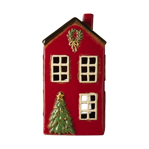 Ib Laursen Hus til fyrfadslys Stillenat juletr foran huset