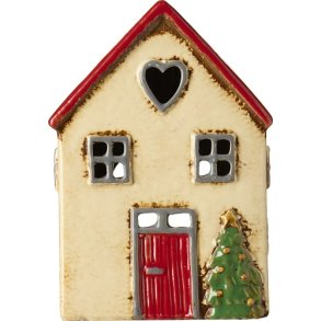 Ib Laursen Hus til fyrfadslys stillenat rdt tag og juletr foran huset