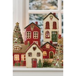 Ib Laursen Hus til fyrfadslys stillenat rdt tag og juletr foran huset