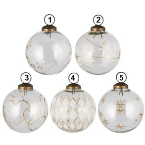 Ib Laursen Julekugle stor klar med guldfarvet indgravering 5 varianter , 1 stk.