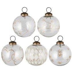 Ib Laursen Julekugle stor klar med guldfarvet indgravering 5 varianter , 1 stk.