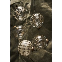 Ib Laursen Julekugle stor klar med guldfarvet indgravering 5 varianter , 1 stk.