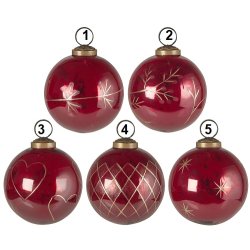 Ib Laursen Julekugle stor rd med guldfarvet indgravering 5 varianter , 1 stk.