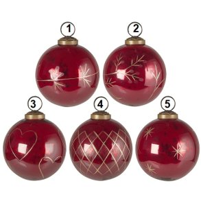 Ib Laursen Julekugle stor rd med guldfarvet indgravering 5 varianter , 1 stk.