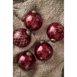 Ib Laursen Julekugle stor rd med guldfarvet indgravering 5 varianter , 1 stk.