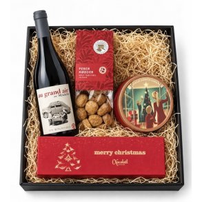 Julekurv med vin, chokolade, karamel og pebern�dder