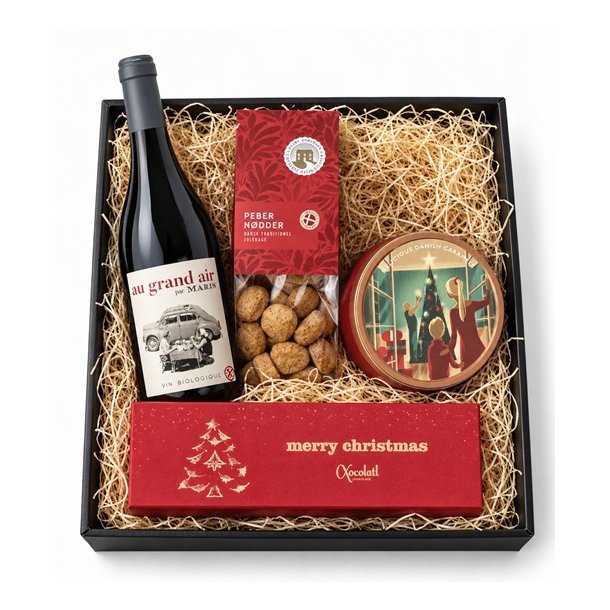 Julekurv med vin, chokolade, karamel og pebern�dder