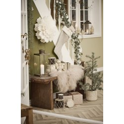 Ib Laursen Julesok brun og hvidstribet med hvid kunstig pelskant