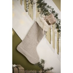 Ib Laursen Julesok brun og hvidstribet med hvid kunstig pelskant