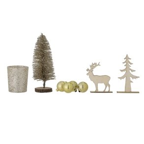 Bloomingville -Julepynt Kanz Deko, Grn, Krydsfiner og glas. St med 5 stk