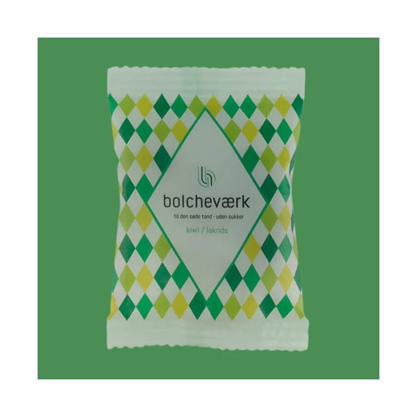 BOLCHEVRK - Kiwi &amp; lakrids  Sukkerfri bolcher flowpack - 12g.