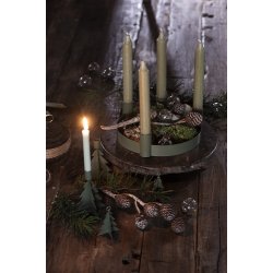 Ib Laursen Kronelys mosgrn rustik 18 cm.- 1 stk.