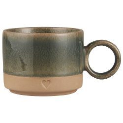 Ib Laursen Krus med hank Heart mat brunt ler og grn kant