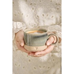 Ib Laursen Krus med hank Heart mat brunt ler og grn kant