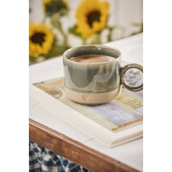 Ib Laursen Krus med hank Heart mat brunt ler og grn kant