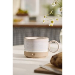 Ib Laursen Krus med hank Heart mat brunt ler og hvid kant