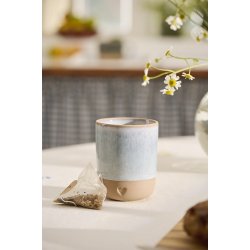 Ib Laursen Krus uden hank Heart mat brunt ler med lysebl kant 