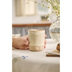 Ib Laursen Krus uden hank Heart mat brunt ler med naturfarvet kant 