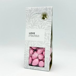 Huset Andersen LOVE mandler med hindb�r, overtrukket med yoghurt og dragee'100g 