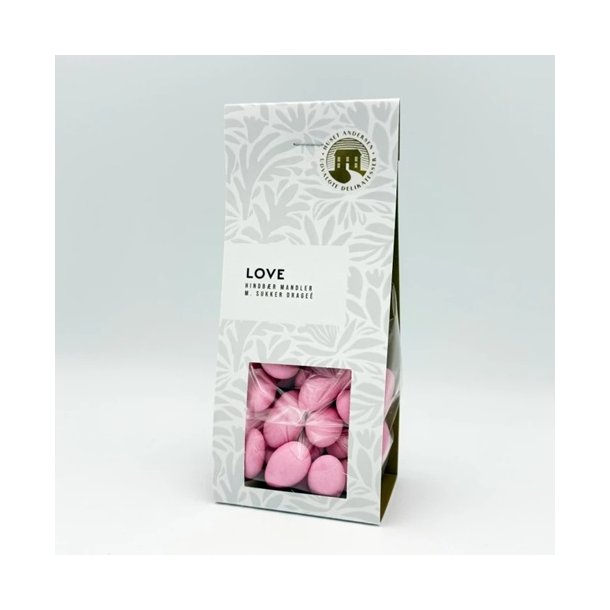 Huset Andersen LOVE mandler med hindb�r, overtrukket med yoghurt og dragee'100g 
