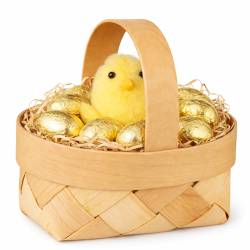 Lille p�skekurv med pralin��g og kylling (ca. 20 pralin��g)