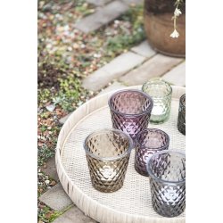 Ib Laursen Glas til fyrfadslys aubergine glas