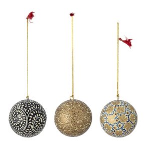 Bloomingville - Julekugle Mia Ornament, Brun, Papmache - 3 forskellige. 1 stk