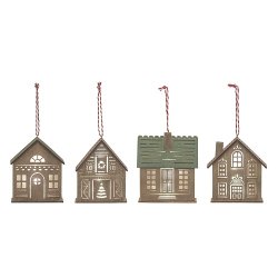 30% Bloomingville - Julehuse til ophng -Owe Ornamen, Brun, Krydsfiner - 1 stk.