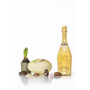 P�skegave med AVIVA mousserende bobler og metal�g med chokolade (uden blomst)