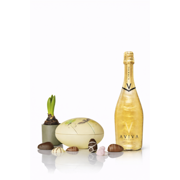 P�skegave med AVIVA mousserende bobler og metal�g med chokolade (uden blomst)